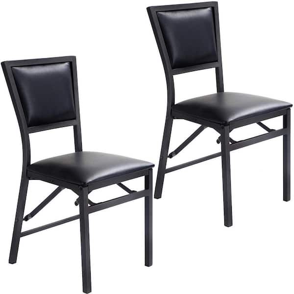 Boyel Living Black Metal Folding Chair Slipcovered Dining Chairs (Set of 2)
