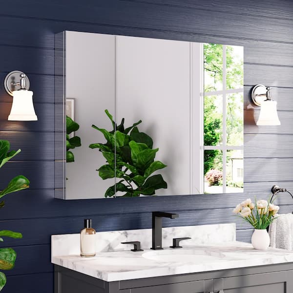 40 in. W x 30 in. H Rectangular Aluminum Surface/Recessed Medicine Cabinet with Mirror for Bathroom