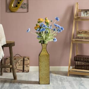Medium Decorative Antique Style Metal Bottle Shape Gold Floor Vase for Entryway, Living Room or Dining Room