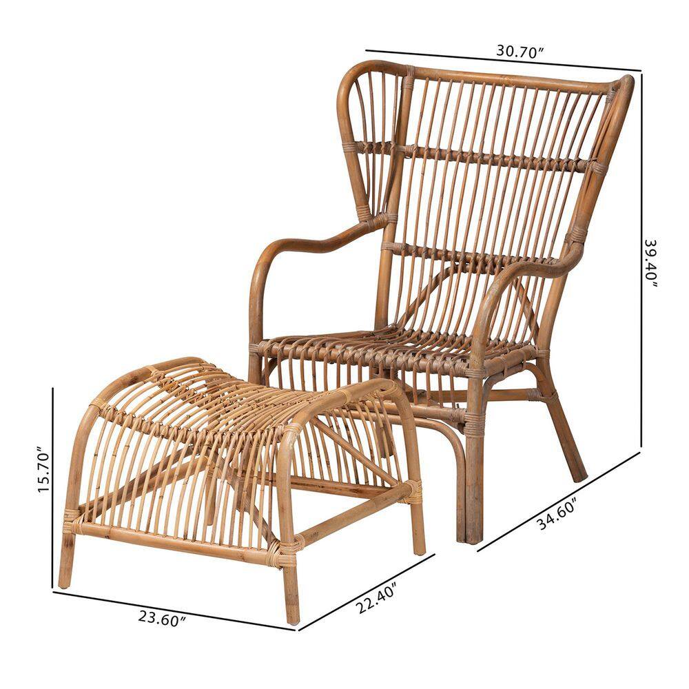 Handcrafted Sustainably Sourced Rattan Accent Chair Set in Natural Brown