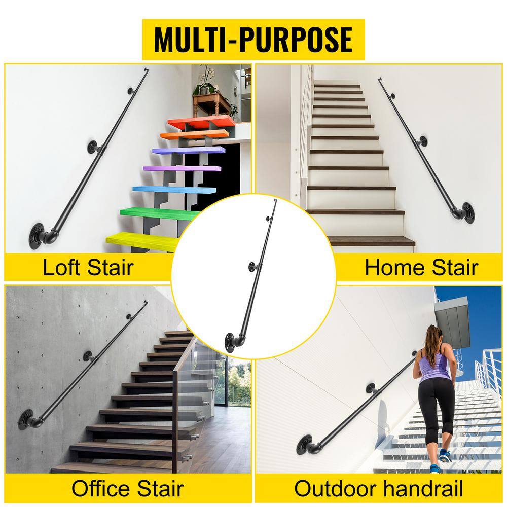 Black PVC and Stainless Steel Stair Handrail with Wall Mount