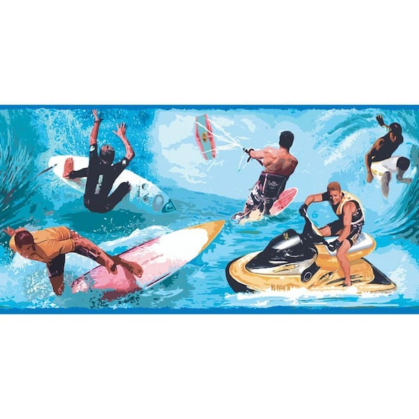 The Wallpaper Company 10.25 in. x 15 ft. Primary Colored Water Sports Border