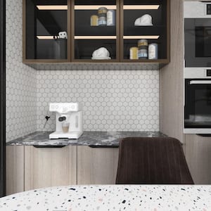 Hexagon Peel and Stick Backsplash 12"x12" Stick on Wall Tile for Kitchen Fireplace and RV in White and Black, 10 Tiles