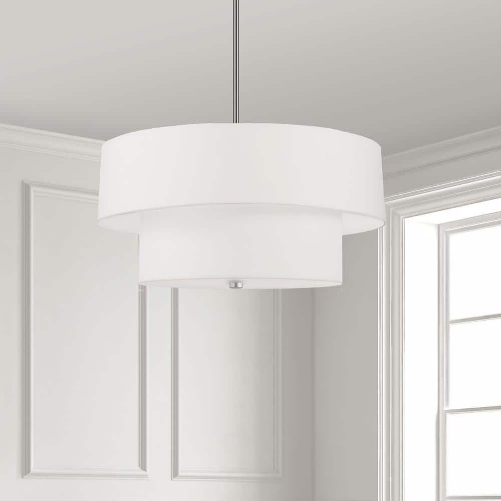 Everly Transitional 20" Black Drum Pendant with White Shade
