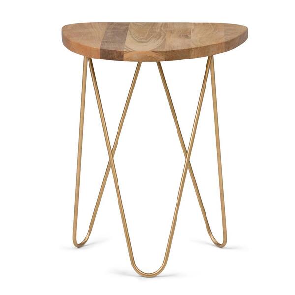 Wide Metal And Wood Accent Side Table, Gold Accent Side Table