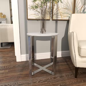 18 in. White Large Round Marble End Accent Table with Marble Top