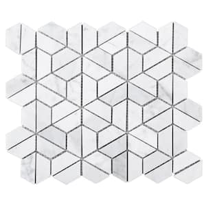 Thunder White 12.01 in. x 12.01 in. Geometric Polished Marble Mosaic Tile (10.1 sq. ft./Case)