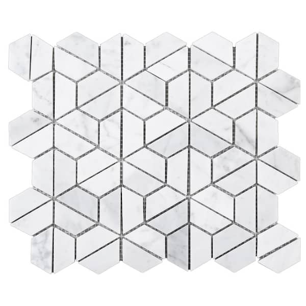 MOLOVO Thunder White 12.01 in. x 12.01 in. Geometric Polished Marble Mosaic Tile (10.1 sq. ft./Case)