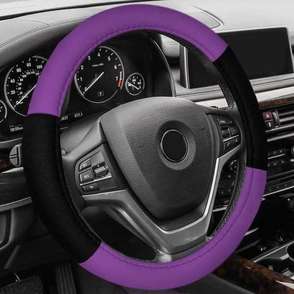 FH Group Modernistic Flat Cloth Steering Wheel Cover and 4-Seat Belt Pads, Purple
