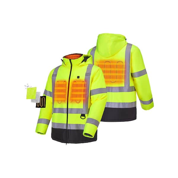 ORORO Men's Large Yellow/Black 7.38-Volt Lithium-Ion Class 3 High Visibility Heated Safety Jacket with (1) 4.8Ah Battery