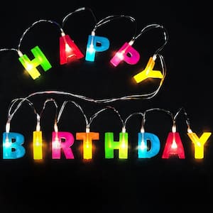3 ft. 13-Light Happy Birthday LED String Lights Multi-Color Light Up Letter Birthday Party Hanging Decorations
