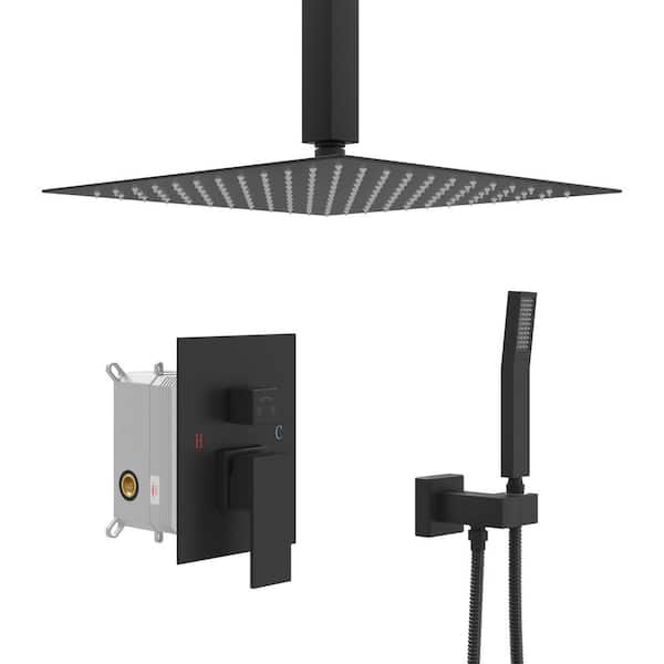 Miscool Ami Single Handle 2-Spray 10 in. Ceiling Mount Shower Faucet 1.8 GPM with Pressure Balance Valve in. Matte Black
