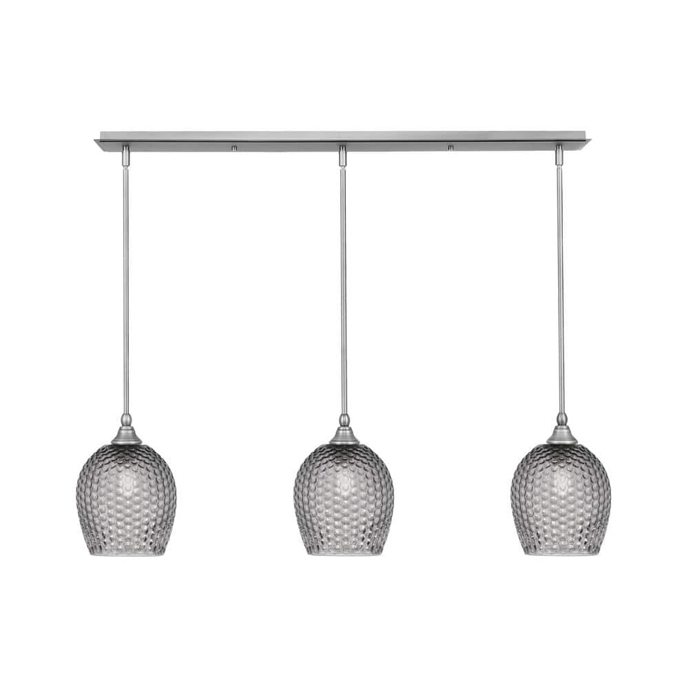 Livingston 100-Watt 3-Light Nickel Shaded Pendant Light with 7.5 in. Smoke 