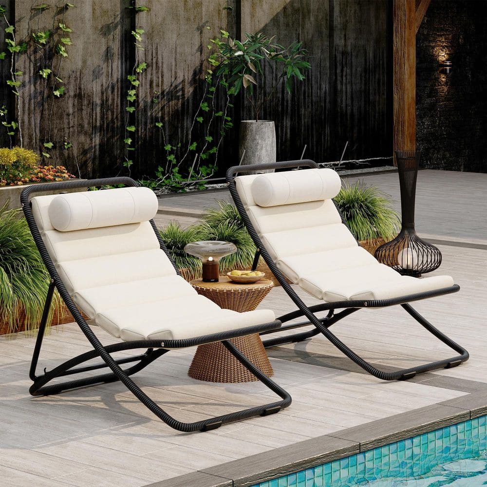 2-Piece Black Outdoor Folding Chair with White Cushion, Rattan-Wrapped Patio Chair with Adjustable Backrest price history on PriceWatchPro