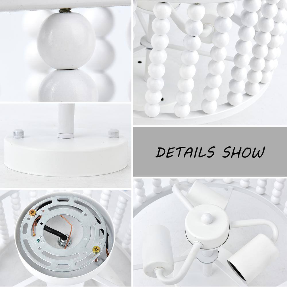 12.6" White Beaded Metal Farmhouse Semi-Flush Mount Light