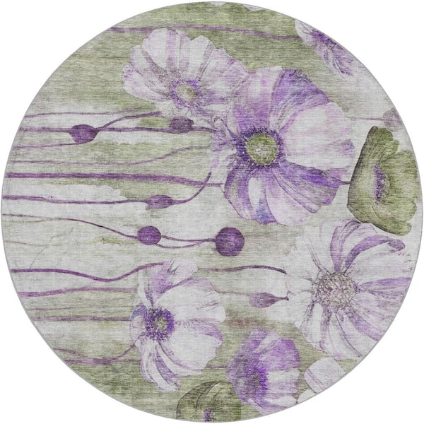 Dream Shag Premium Machine Washable Abstract ADS712 Purple 8 ft. x 8 ft. Round Rug