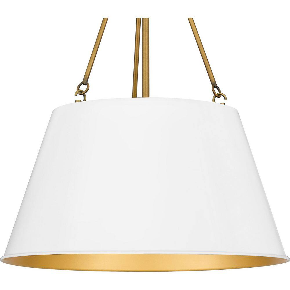 White Lustre Drum Pendant Light with Gold Accents