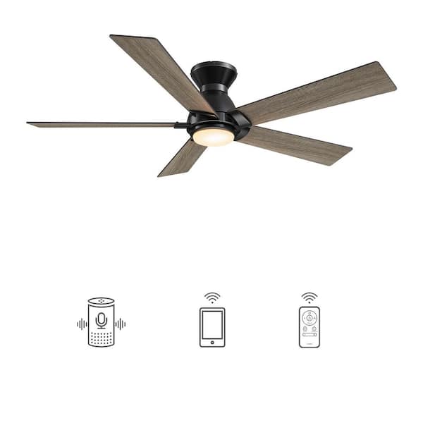 CARRO Aspen 48 in. Dimmable LED Indoor/Outdoor Black Smart Ceiling Fan with Light and Remote, Works with Alexa/Google Home