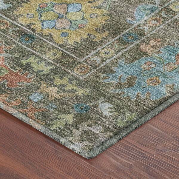 Mayfield Premium Machine Washable Abstract AMF2234 Fern 8 ft. x 8 ft. Round Rug