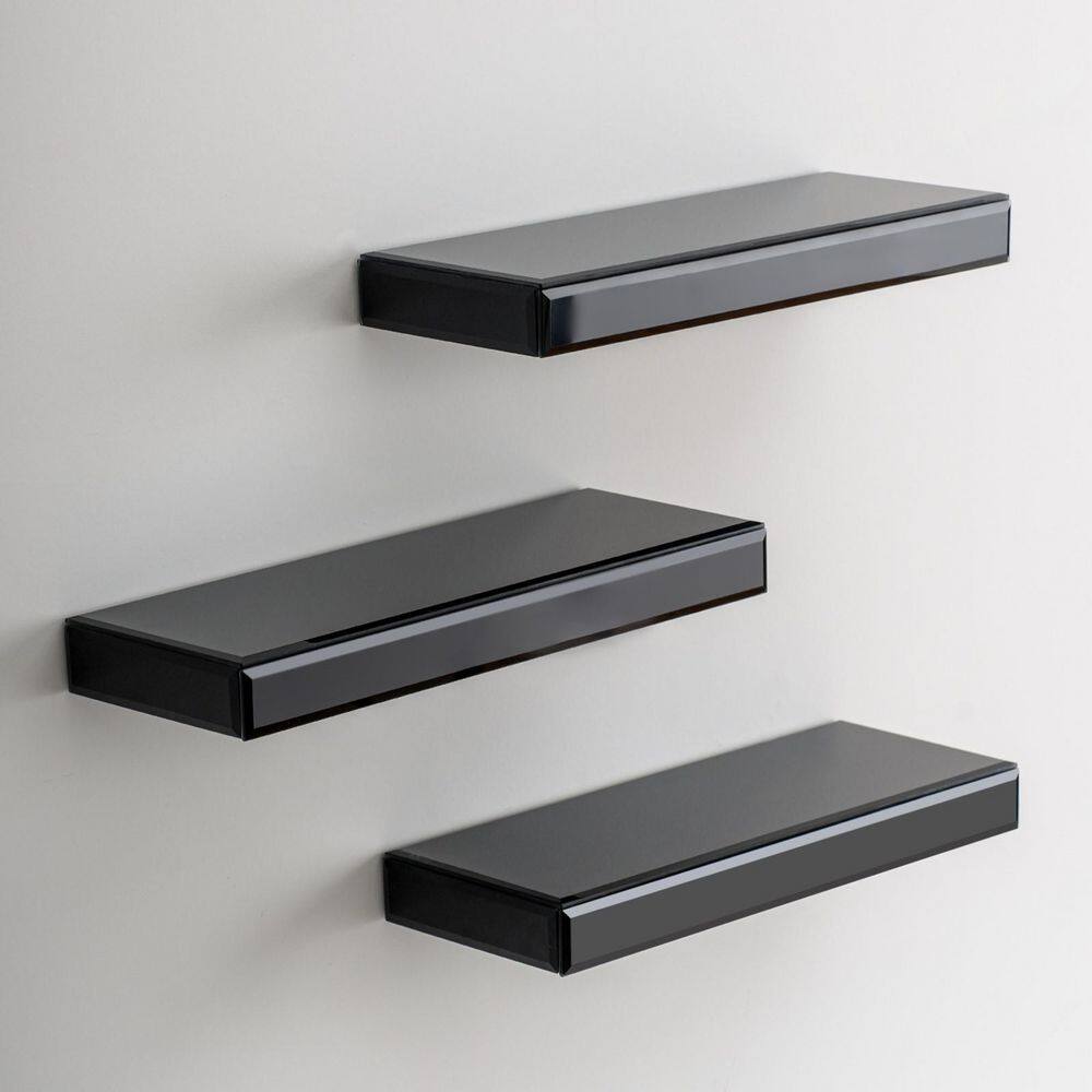 15 in. W x 5.5 in. D Black Composite Floating Decorative Wall Shelf, Set of