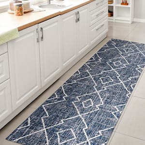 Carwa Blue/Ivory 2 ft. x 8 ft. Tribal Diamond Trellis Indoor/Outdoor Area Rug