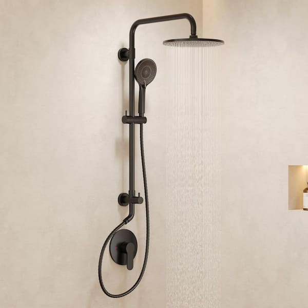 2-Spray Round High Pressure Wall Bar Shower Kit with 3-Spray Hand Shower in Matte Black (Valve Included)