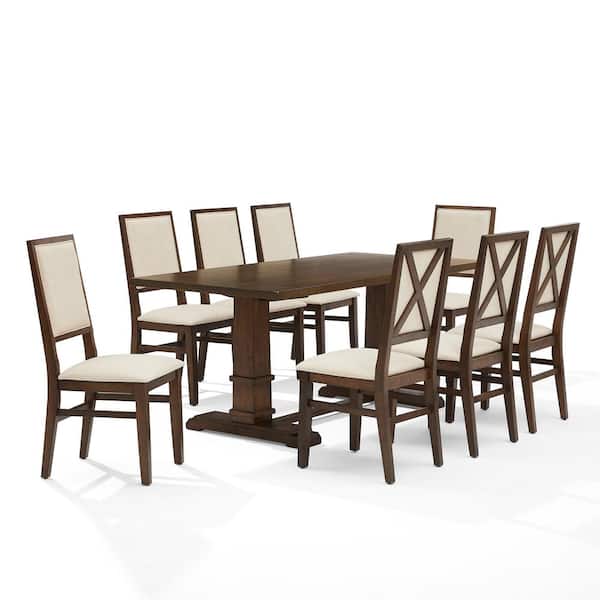 Joanna Dark Oak 9-Piece Dining Set with Upholstered Chairs