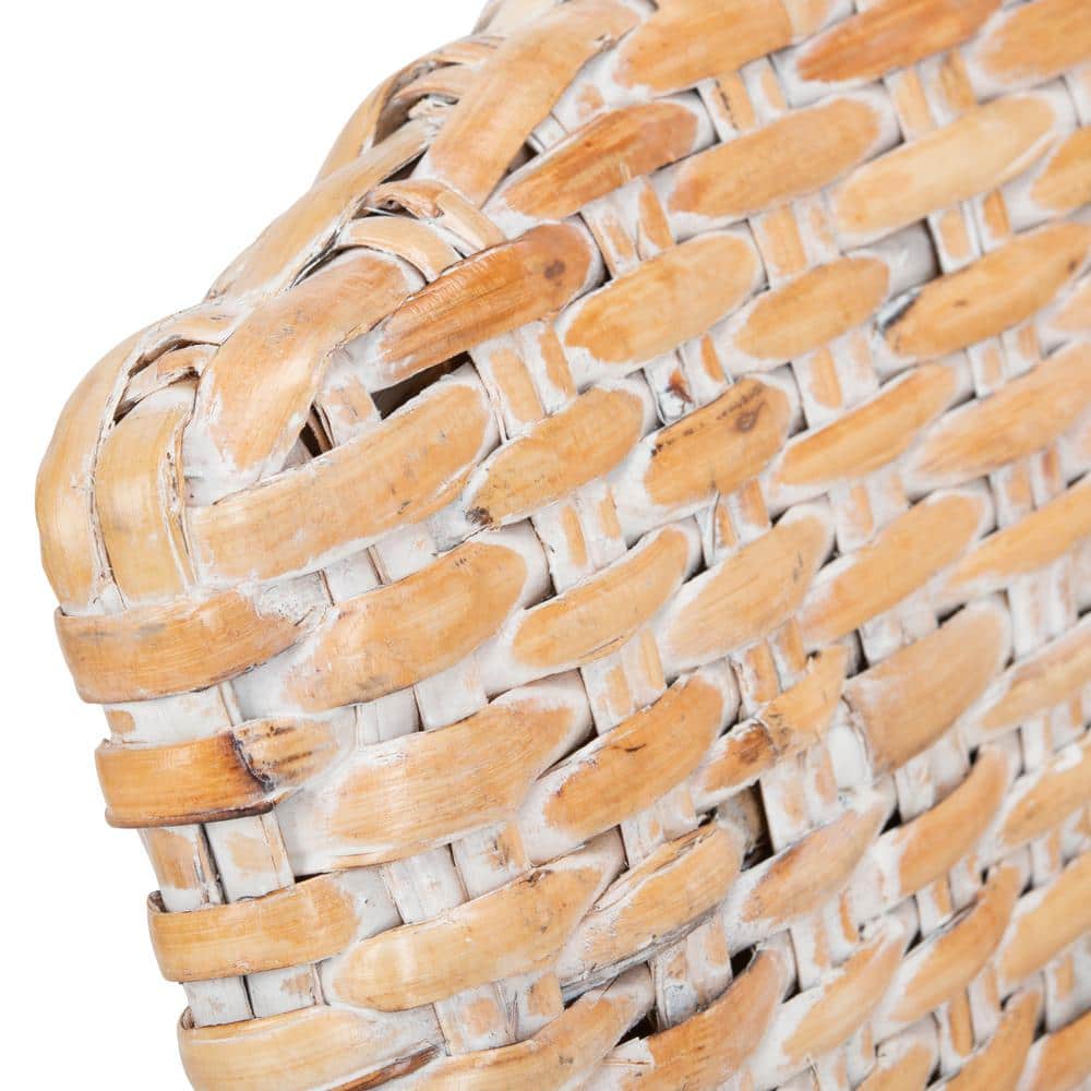 Natural White Wash Rattan Barrel Accent Chair with Cushion