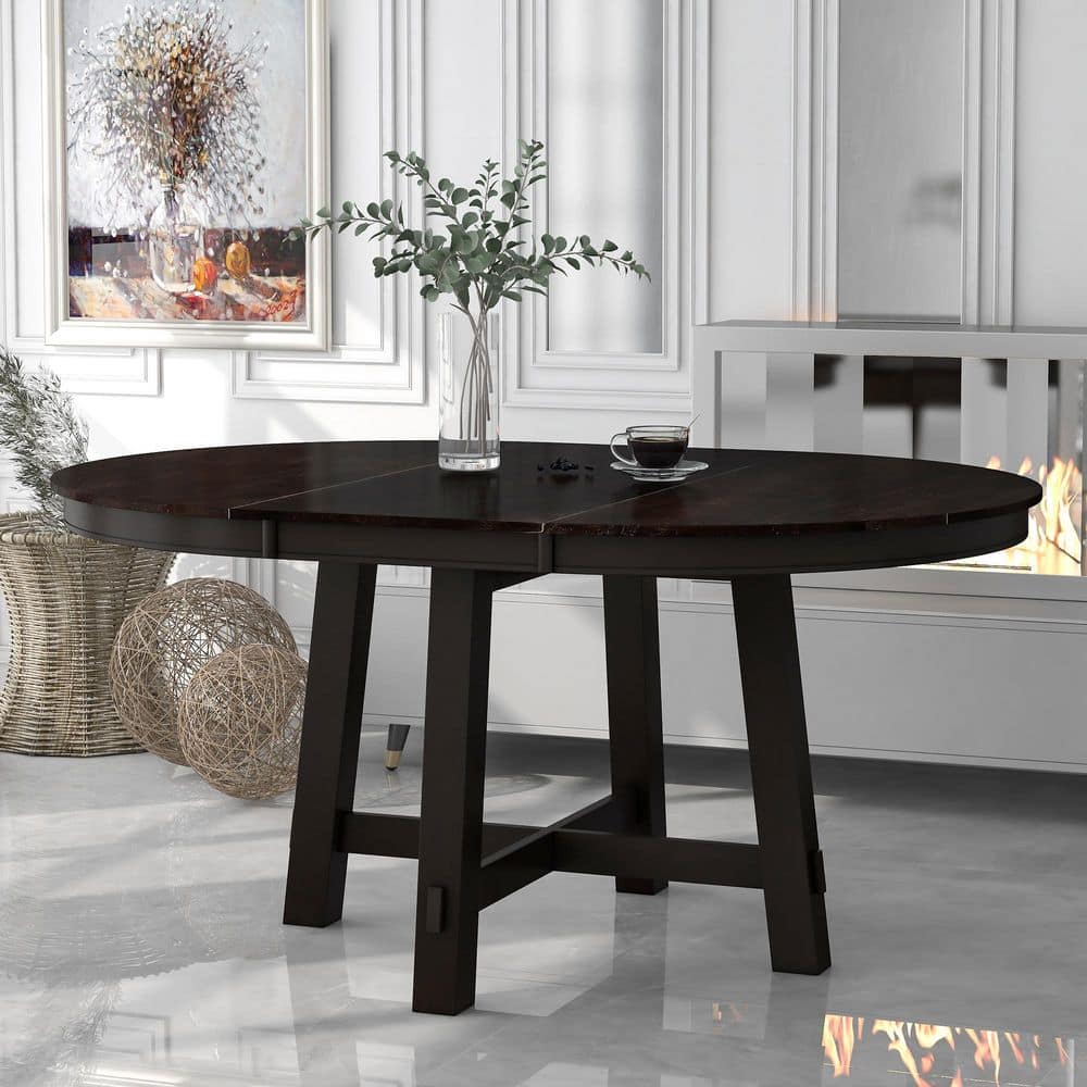 Espresso Farmhouse Round Extendable Wood Dining Table with 16 in. Leaf price history on PriceWatchPro