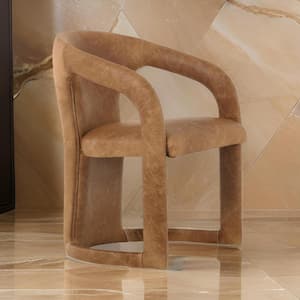 Brown Leather Wooden Frame Dining Chair