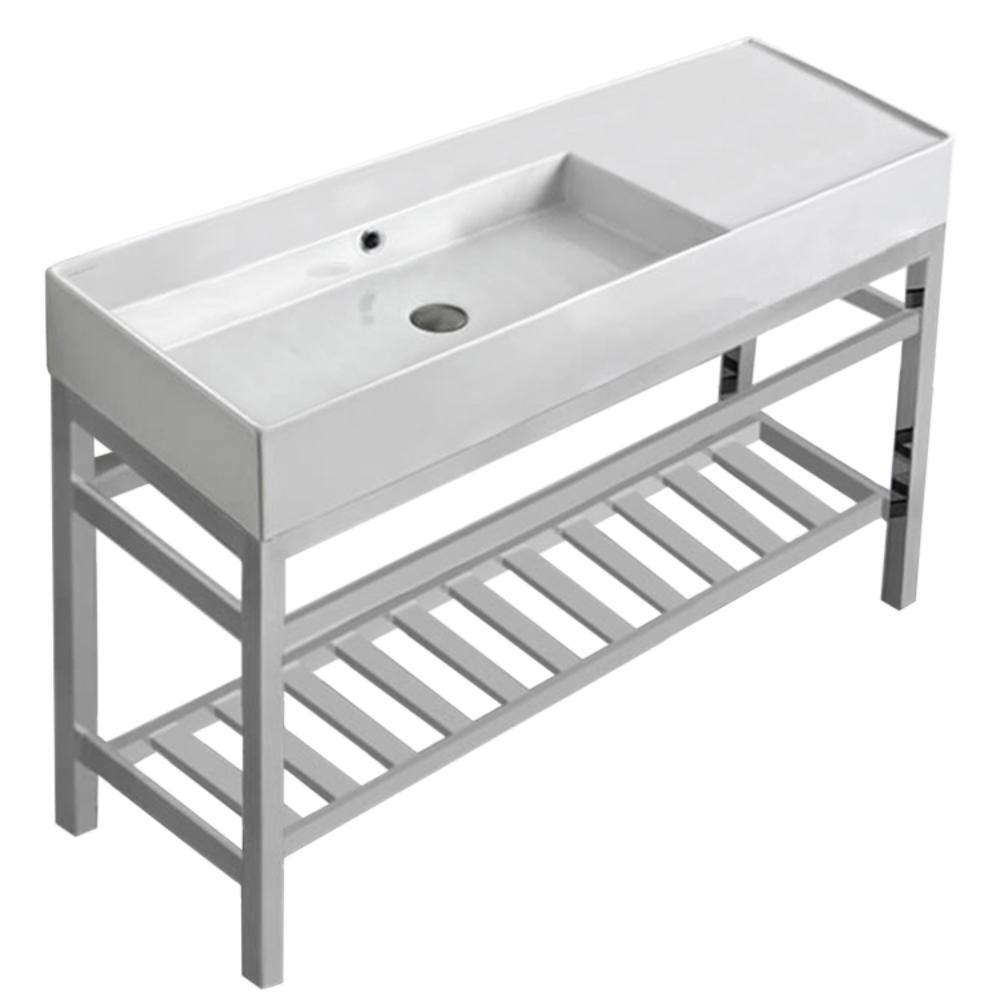 Nameeks Teorema 2Ceramic Console Sink Basin in White with Chrome Legs