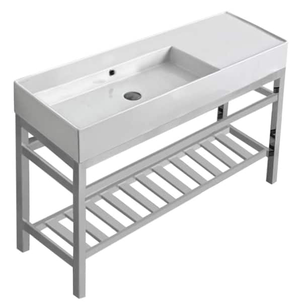 Nameeks Teorema 2-Ceramic Console Sink Basin in White with Chrome Legs