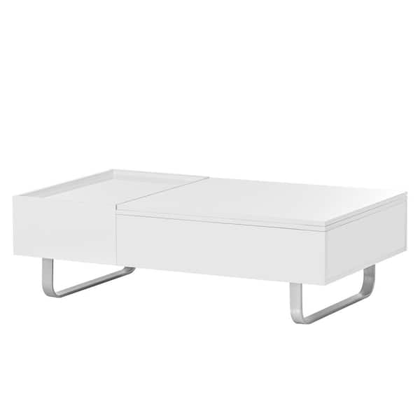 Zeus & Ruta Multi-functional White Coffee Table with Lifted Tabletop, High-gloss Surface for Indoor Living Room, Outdoor
