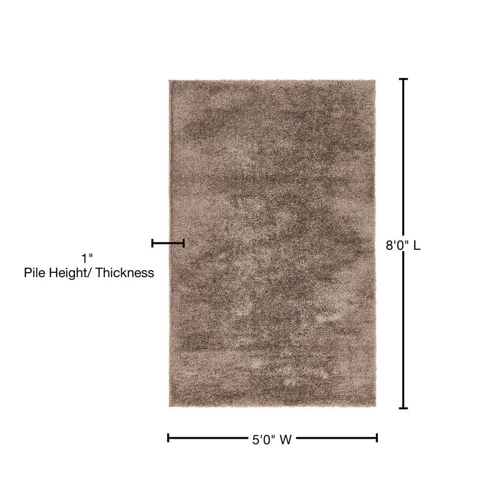 Luxurious Solid Brown Shag Rug 5' x 8' Rectangular Synthetic Easy Care