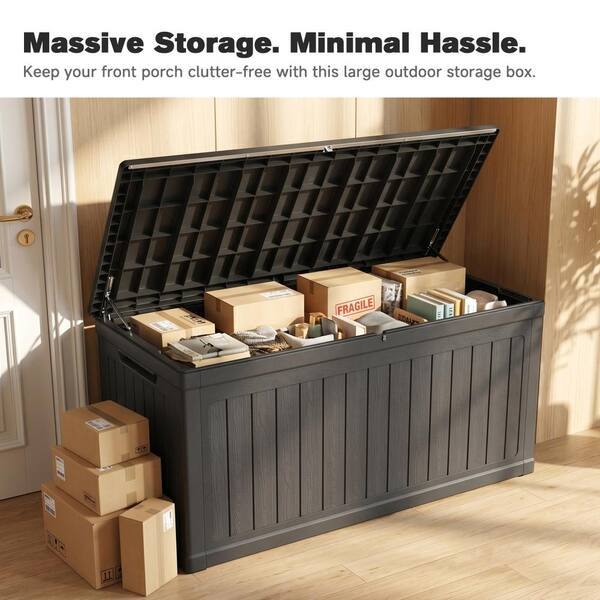 ToolCat 260 Gallon Resin XXL Outdoor Storage Box for Patio Cushions, Pool Supplies and Garden Tools in Black GTR1-5-DB