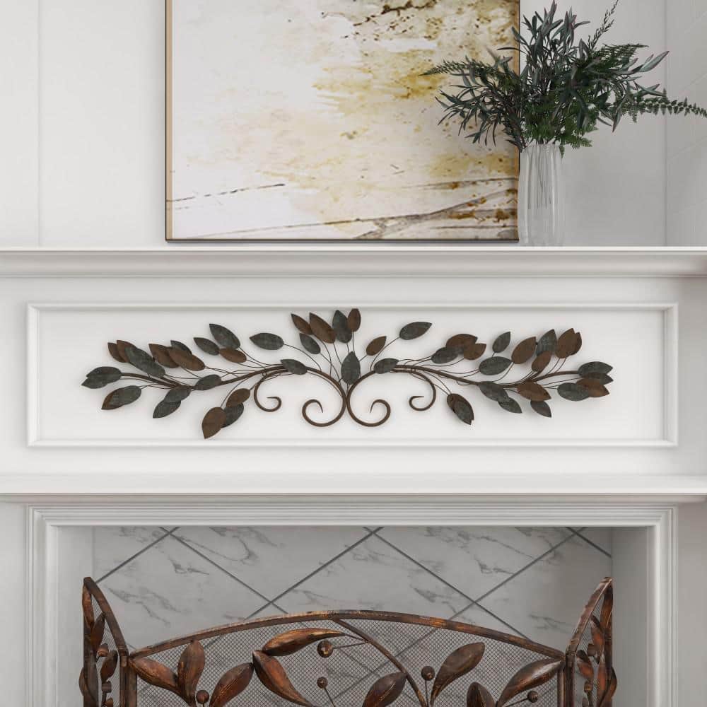 Weathered Brown and Blue Metal Leaf Wall Sculpture