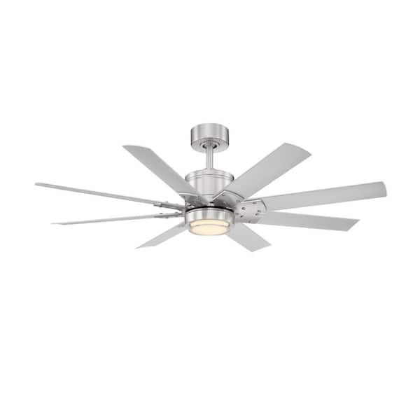 Modern Forms Renegade 52 in. Integrated LED Indoor/Outdoor 8-Blade Smart Brushed Nickel Titanium Ceiling Fan with Remote 3000k