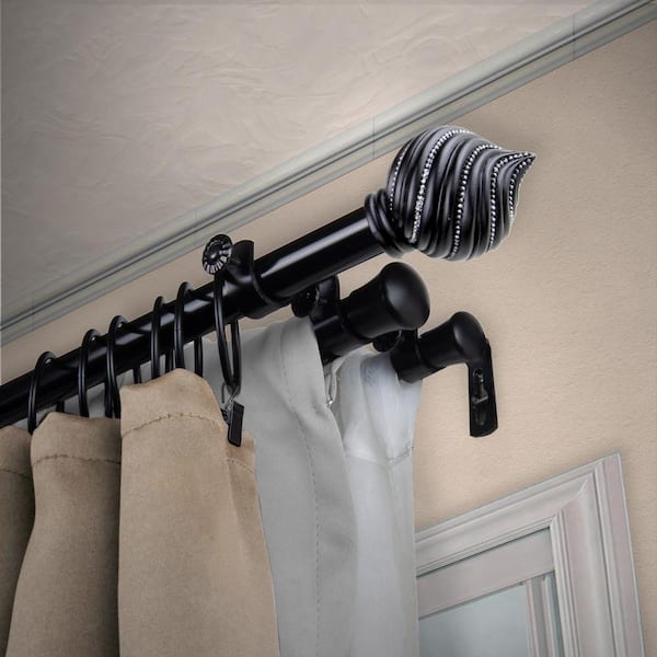 EMOH 13/16" Dia Adjustable 48" to 84" Triple Curtain Rod in Black with Emilio Finials