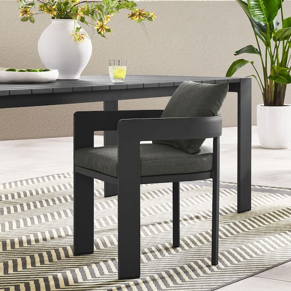 Tahoe Outdoor Patio Powder-Coated Aluminum Fabric Dining Chair in Gray Charcoal-Patio Dining Chair with Cushions