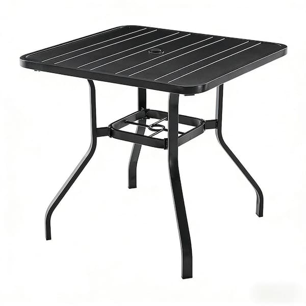 35 in. Square Metal Outdoor Dining Table with 1.57 in. Umbrella
