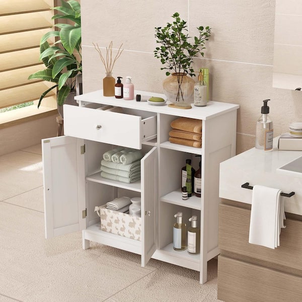 Wooden Bathroom Floor Cabinet Freestanding Storage Organizer White