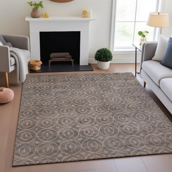 Mayfield Premium Machine Washable Abstract AMF1227 Mocha 10 ft. x 14 ft. Area Rug
