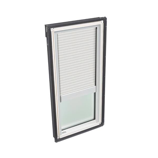 VELUX 30-1/16 in. x 54-7/16 in. Fixed Deck Mount Skylight with Laminated Low-E3 Glass and White Manual Light Filtering Blind