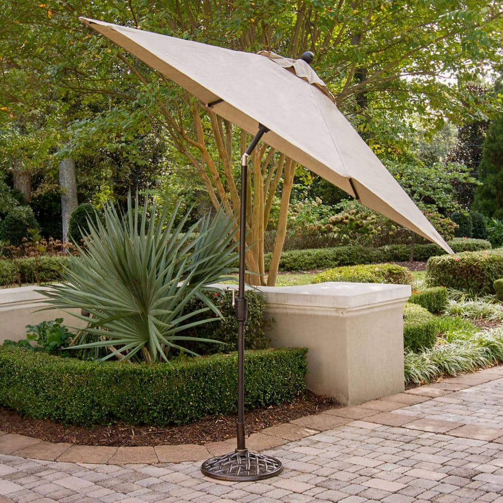 Hanover Traditions 9-Piece Tan Cushioned Aluminum Outdoor Dining Set with Umbrella