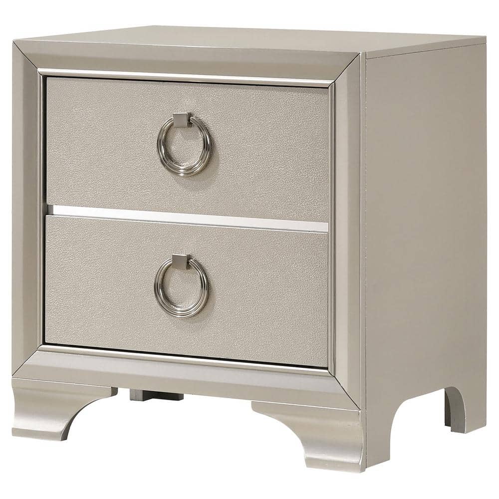Metallic Sterling 2-Drawer Nightstand with Ring Handles