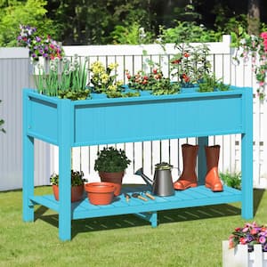 48 in. x 22 in. x 30 in. Blue Wood Recycled Plastic Outdoor Elevated Garden Beds Raised Planter Box DIY with Partitions