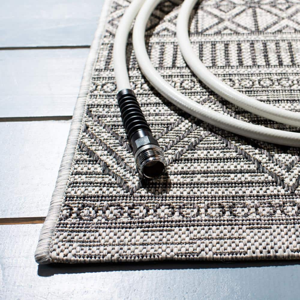 Reversible Black and Grey Synthetic Outdoor Rug, 9' x 12'