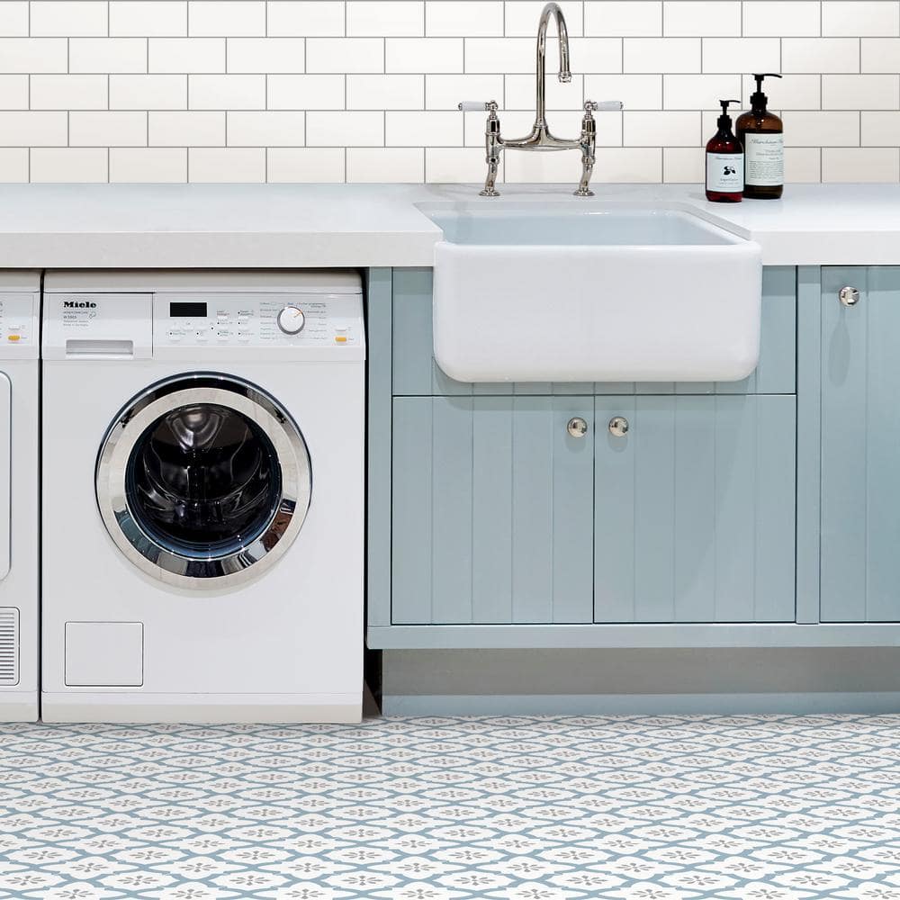 Alfama Blue and White Geometric Peel and Stick Vinyl Floor Tiles