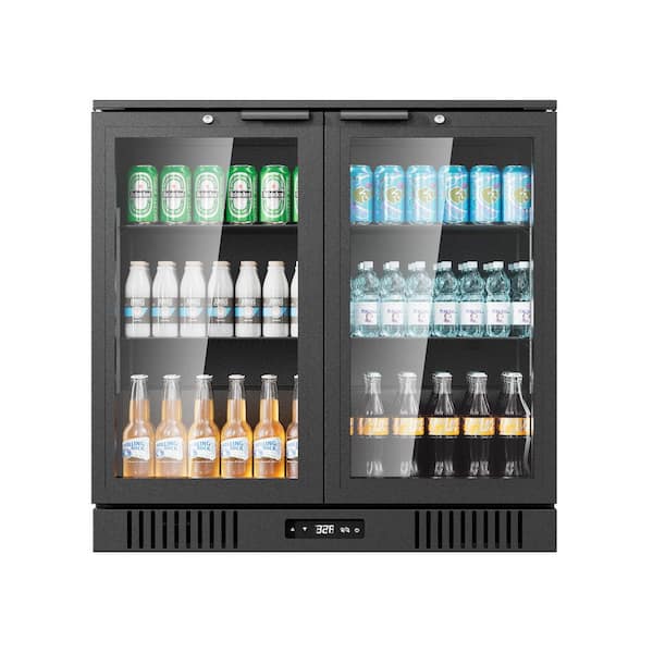 Velivi 36 in. W 7.2 cu. ft. Commercial Slim Narrow Upright Display Refrigerator 2-Glass Door Beverage Cooler, Black