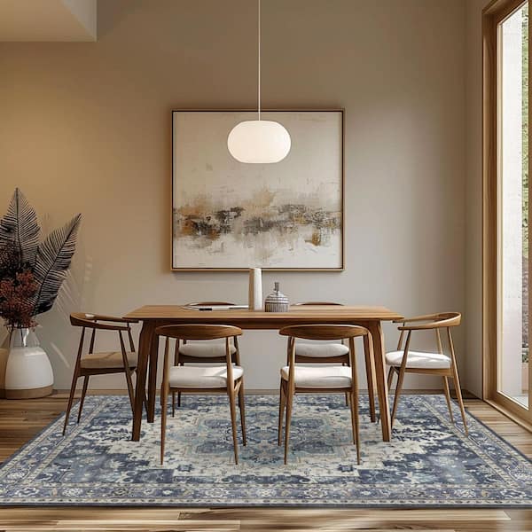 Medallion Navy Blue 6 ft. x 9 ft. Persian Area Rug